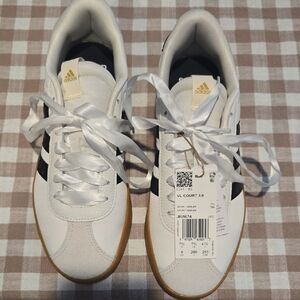 Adidas Womens VL Court 3.0 White Black Gold Sneakers